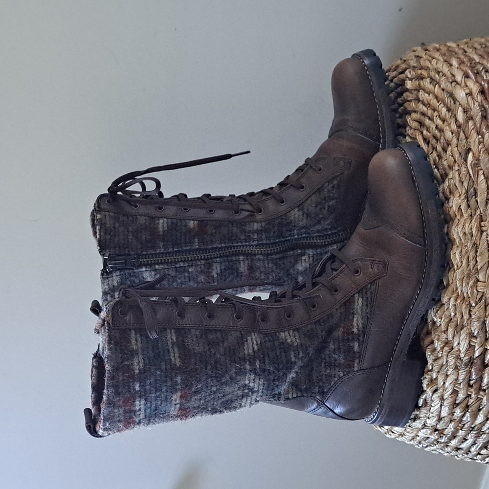 Woolrich Womens Santa Fe Mid Calf Boot Wool Fleece Print Upper/Brown Leather S-9